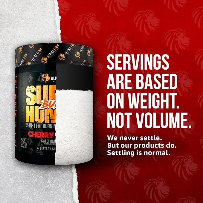 ALPHA LION Superhuman Burn – 2 in 1 Metabolism Booster Pre Workout and Thermogenic Fat Burner for Men – Appetite Suppressant and Weight Loss Supplement (21 Servings Sweet Black Cherry Flavor)