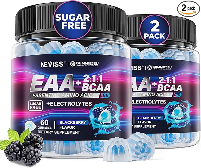 Essential Amino Acids EAA Gummies Nutritional Supplements for Women Men BCAAs Branched Chain Amino Acids Supplement Gummies w/ Electrolyte Hydration Black Raspberry Flavor Gluten Free Vegan 120ct