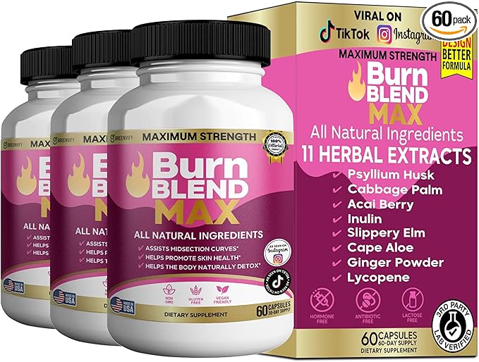 Burn Blend Max Natural Supplement 60 Capsules All Natural Ingredients Vegan Friendly Gluten Free 30-Day Supply (3)