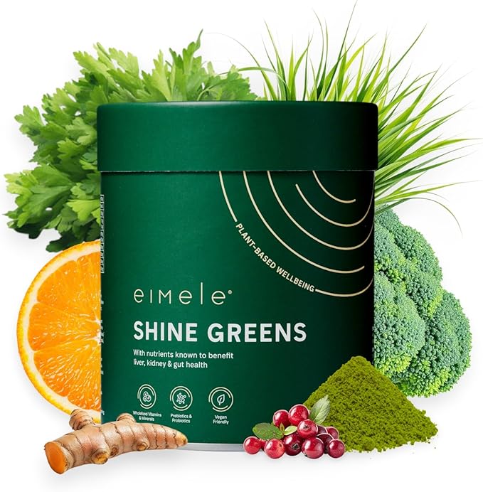 eimele | Shine Greens | Plant-Based Superfood Greens Powder for Gut Health | Supports Energy Digestion &amp Immunity | Packed with Antioxidants Essential Nutrients &amp Probiotics | 42 Servings (5