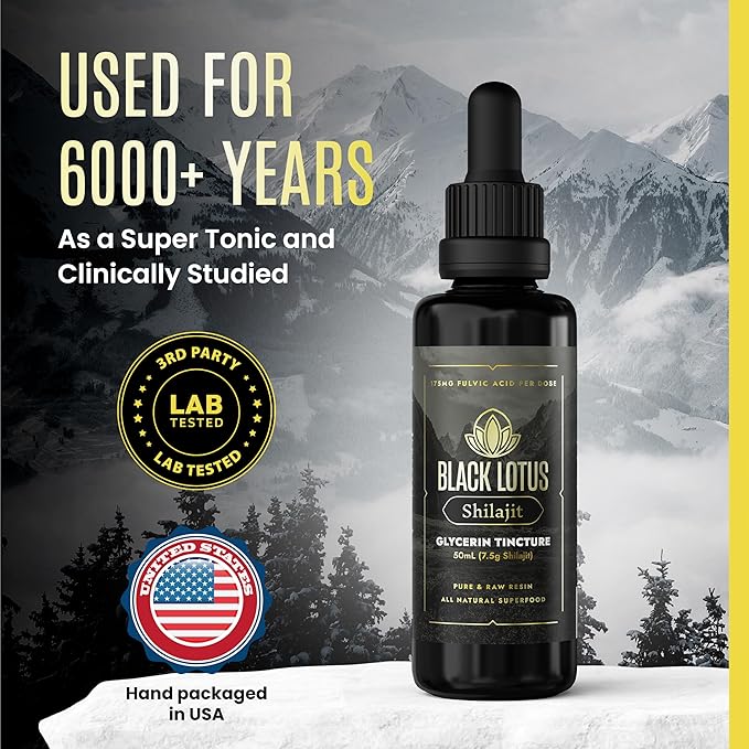 Black Lotus Pure Shilajit Resin Liquid Tincture 50ml 100% Pure Natural Shilajit for Men &amp Women with Amino Acids 175mg Fulvic Acid 85 Ionic Trace Minerals for Immune Support Focus Energy