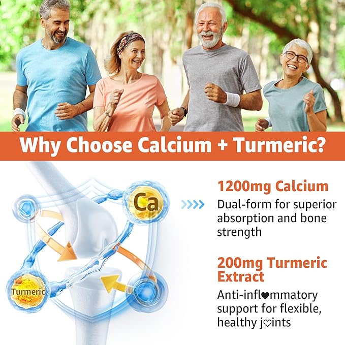 Calcium Gummies with Turmeric for Women &amp Men - Calcium 1200mg with Vitamin D3 K2 B12 5000 IU &amp Zinc Suger-Free Calcium Supplement for Bone Muscle Strength &amp Immune Support - Vegan(60 Co