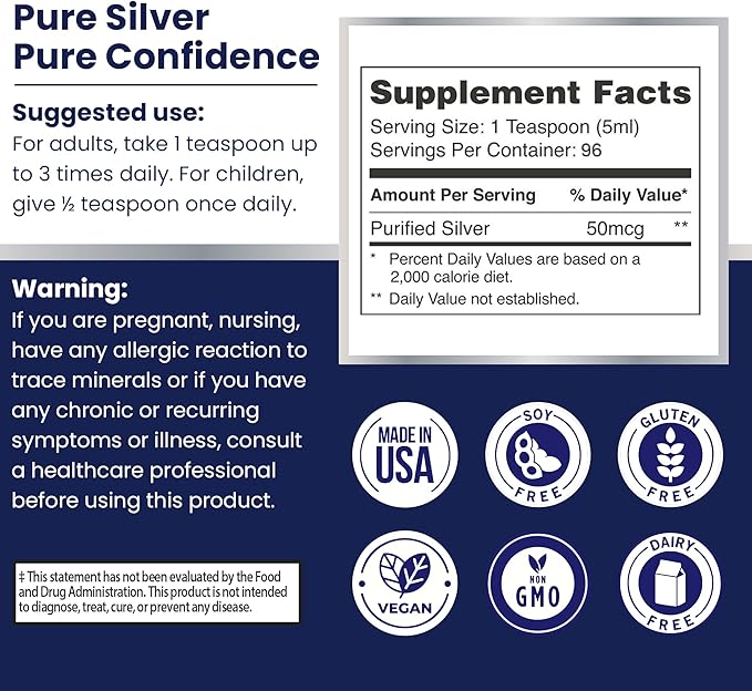 Optivida Colloidal Silver Liquid - 10 PPM Liquid Silver Immune Support Pure Nano Silver Hydrosol Liquid for Family Wellness - Natural Silver Water for Adults &amp Kids Non-GMO 3rd Party Tested - 1
