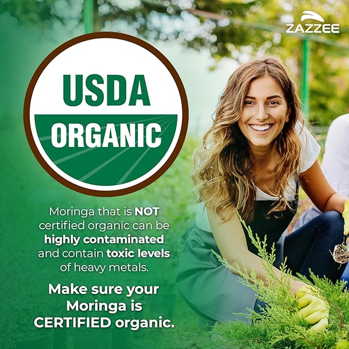 Zazzee USDA Organic Moringa Leaf 20:1 Extract 1000 mg Per Serving 240 Vegan Capsules 4 Month Supply Certified Kosher Moringa Oleifera Antioxidant Immune &amp Cellular Support Made in the USA