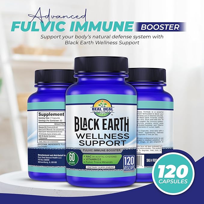 Black Earth Wellness Support 120 Vegcaps - Immune Formula 60 Day Supply with NAC Vitamin D3 Amino Acids Fulvic Acid Humic Acid Over 70 Trace Minerals - Nutritional Supplement for Winter Wellness