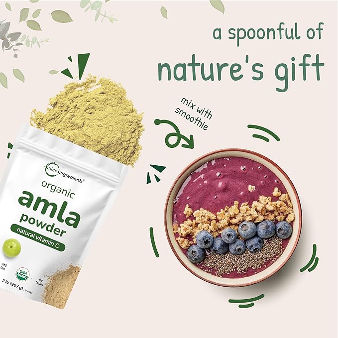 Micro Ingredients Organic Amla Powder (Amalaki) | 32oz India Origin Gooseberry Powder | Rich in Vitamin C Antioxidants Supports Immune Digestive &amp Skin Health Non-GMO Vegan &amp Keto Friend
