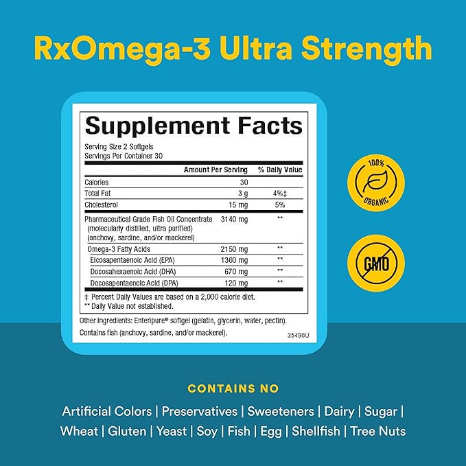 Natural Factors RxOmega-3 Ultra Strength - Brain &amp Heart Health Support - Eye Health Supplement with EPA &amp DHA - Supplement with Omega-3 Fatty Acids - 150 Softgels (75 Servings)