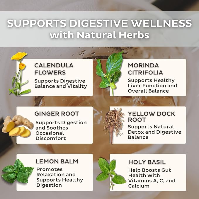 Trust Your Gut Organic Herbal Tea Blend – Lemon Balm Holy Basil Dandelion &amp Ginger Root – Supports Healthy Digestion &amp Gut Balance – Chocolate Mint 30 Bags