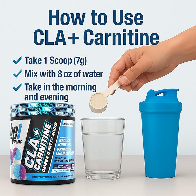 BPI Sports CLA + Carnitine – Conjugated Linoleic Acid – Weight Loss Formula – Metabolism Performance Lean Muscle – Caffeine Free – For Men &amp Women – Snow Cone – 50 servings – 12.34 oz.