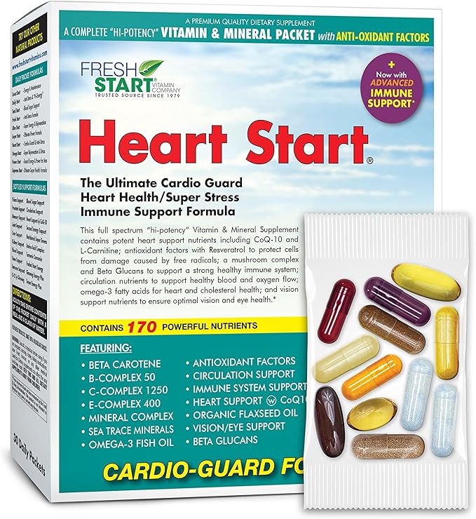 Heart Start All-in-One Daily Vitamin Pack - Heart &amp Circulation Support - CoQ10 Omega-3 Fish Oil L-Carnitine Resveratrol Hawthorn Berry &amp Antioxidants - 30 Day Supply