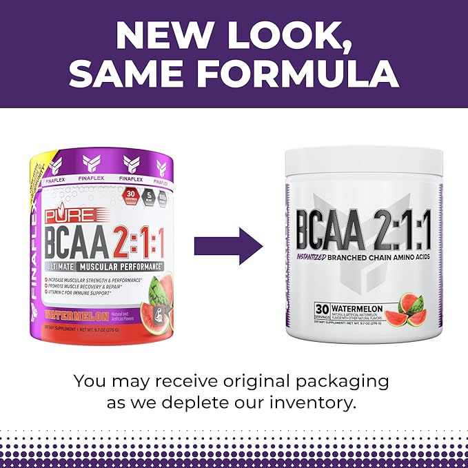 FINAFLEX PURE BCAA 2:1:1 Watermelon - 9.7 oz - Promotes Strength Recovery &amp Performance - With 2:1:1 Ratio of Leucine Isoleucine &amp Valine + Vitamin C - 30 Servings