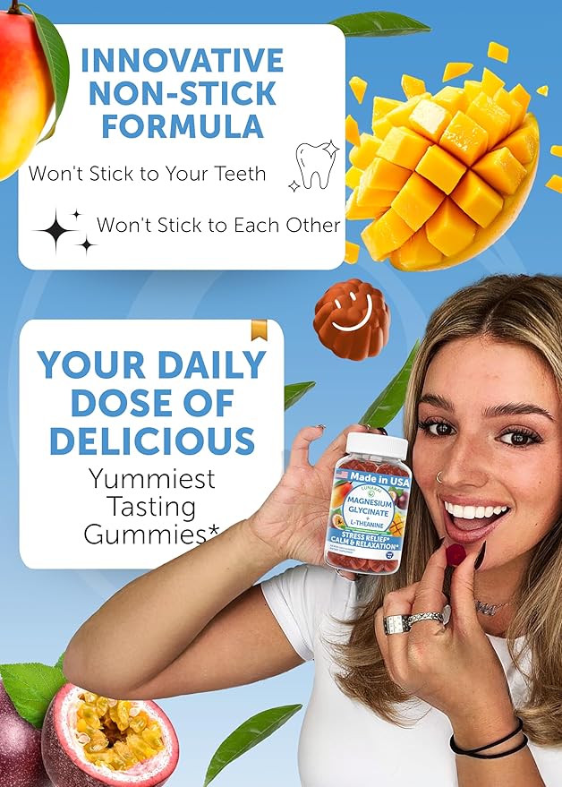 Lunakai USA Made Magnesium Glycinate Gummies with L-Theanine for Kids &amp Adults – 420mg Magnesium Supplement for Calm Sleep &amp Stress Support - 6 Pack