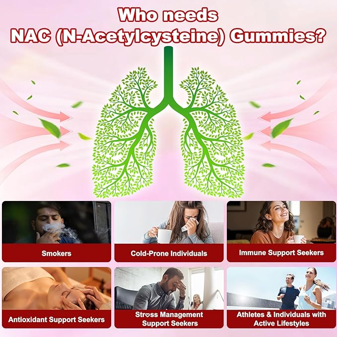 NAC Gummies N Acetyl Cysteine Supplement for Adults and Kids NAC Chewable Support Liver Health Antioxidants &amp Immune System Sugar-Free Strawberry Flavor 120 Count