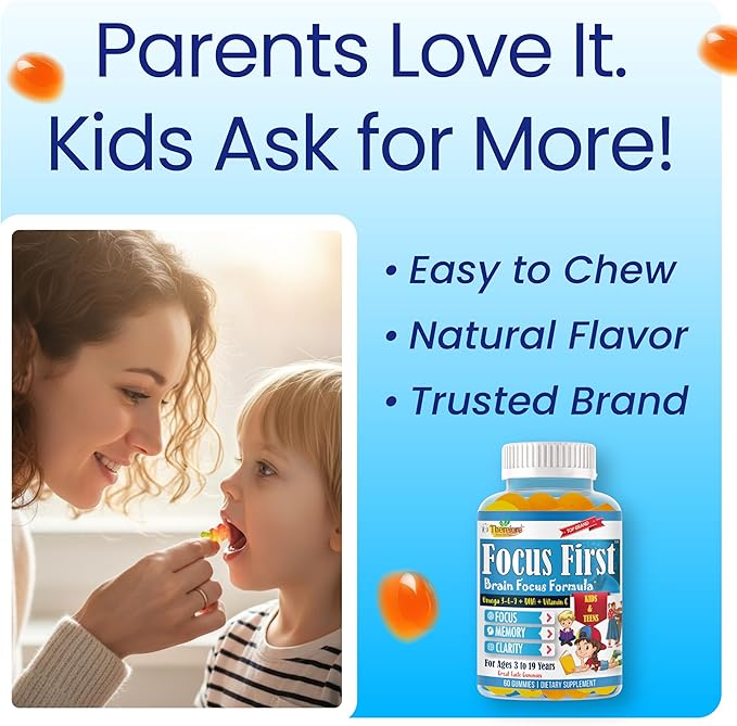 Focus First Focus First Kids Omega 3 DHA Gummies for Brain Support – Focus Supplement for Kids &amp Teens Kids Vitamin Gummies for Daily Nutrition Vegan Non-GMO Fruity Flavor 60 Gummies