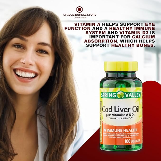 Unique Bundle Store Cod Liver Oil Plus Vitamins A &amp D3 100 Softgels - Dietary Supplement (Pack of 3)