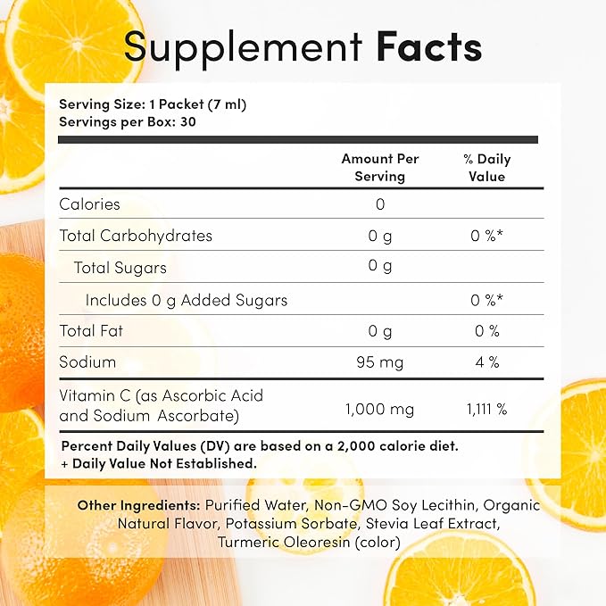 Aurora Nutrascience Liposomal Vitamin C 1000mg High Absorption – Immune Support Supplement for Active Lifestyles Oral Liquid Antioxidant Gluten-Free Non-GMO 30 Single Serve Travel Packets