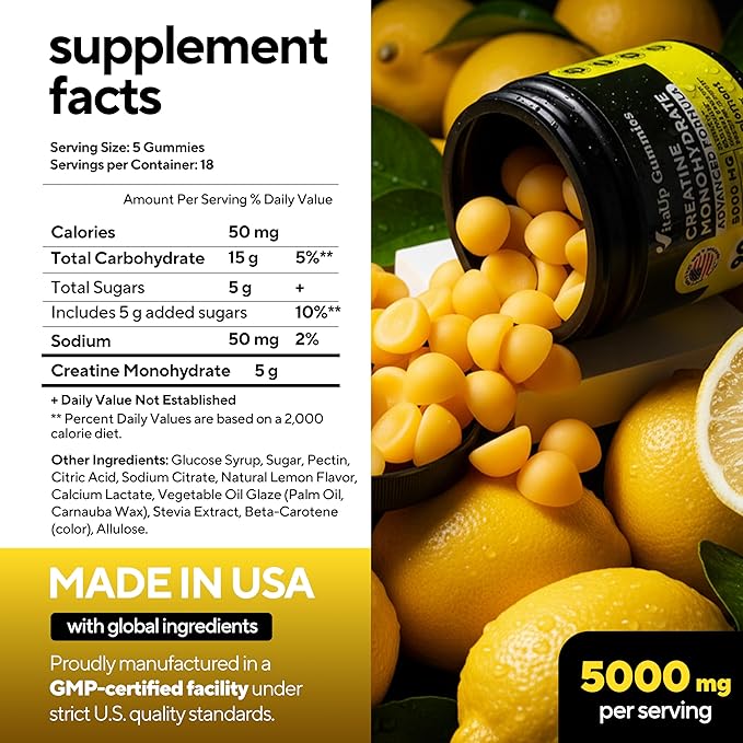 VitaUp Creatine Monohydrate Gummies for Men &amp Women - USA Made Monohydrate Creatine for Men 5000mg Per Serving - Supports Energy Levels Training Endurance &amp Muscle Performance - 90 Gummies