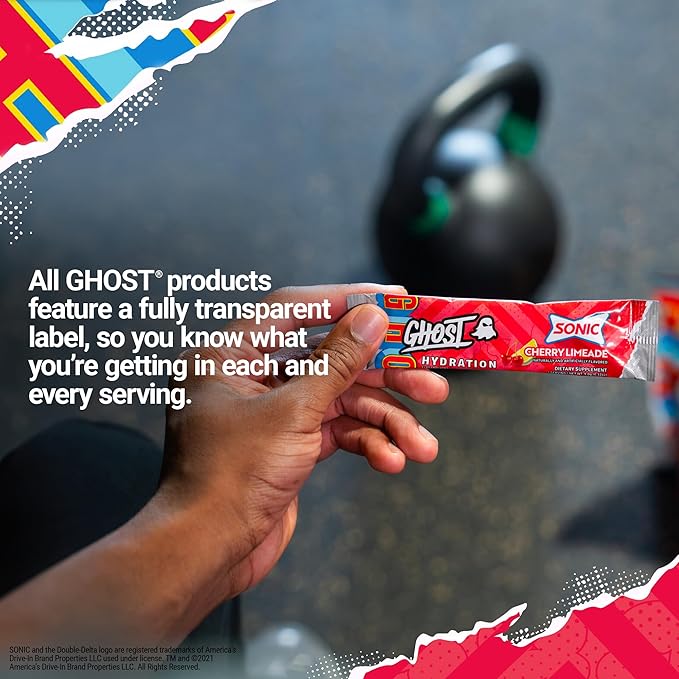 GHOST Hydration Packets Sonic Cherry Limeade 24 Sticks Electrolyte Powder - Drink Mix Supplement with Magnesium Potassium Calcium Vitamin C - Vegan Friendly Free of Soy Sugar &amp Gluten