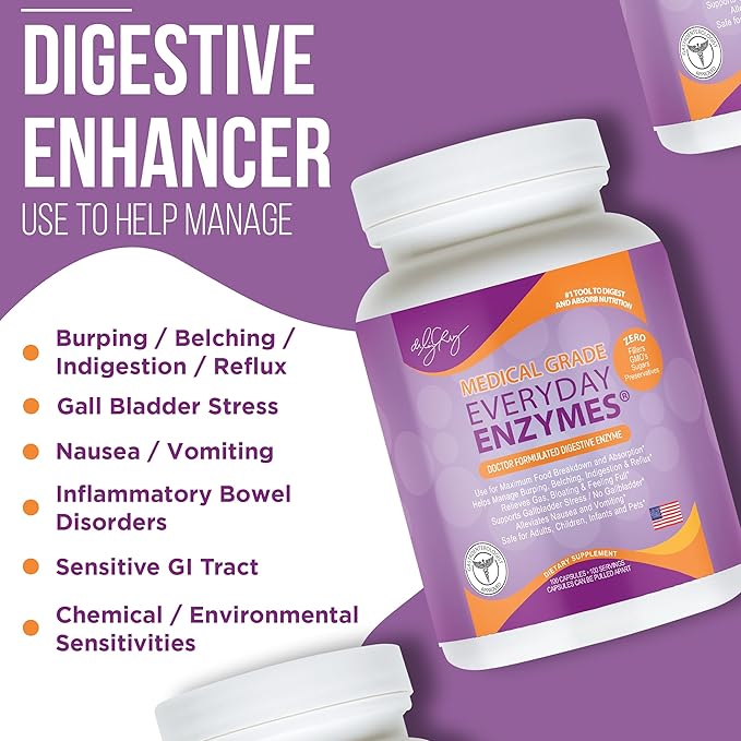 Dr. Liz Cruz Everyday ENZYMES - Digestion Supplement Dietary Supplements Medical-Grade Super Enzymes Bloating Gas and Reflux Relief for Women Men &amp Children Non-GMO 100 Veggie Capsules