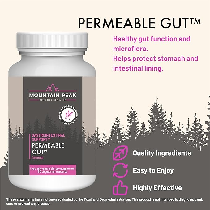 Mountain Peak Nutritionals Permeable Gut Formula - Helps Protect Stomach &amp Intestinal Lining - Leaky Gut &amp Gastro Support Supplement - Hypoallergenic Dietary Supplement (90 Vegetarian Capsules