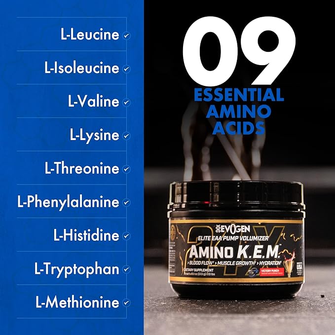 Evogen Amino K.E.M. - EAA &amp BCAA Powder Pump Volumizer | BCAAs Amino Acids Supplement for Blood Flow Muscle Growth &amp Hydration | Victory Punch | 30 Servings