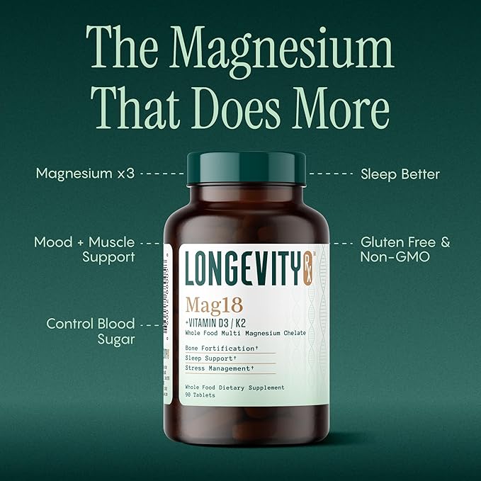 Mag18 Peptide-Bound Magnesium Complex with D3 &amp K2 Bone &amp Muscle Support Mental Clarity Sleep Aid