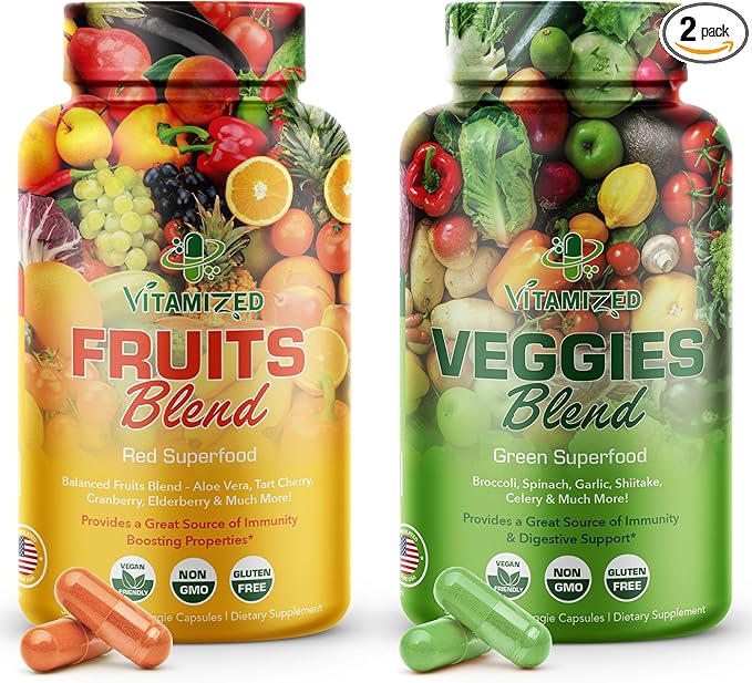 Fruits and Vegetables Supplements With BioPerine Contains 38 Fruits &amp Vegetables Super Food Powder Supplements Formula For Overall Health &amp Nature Energy Boost for Adults Men &amp Women - Ma
