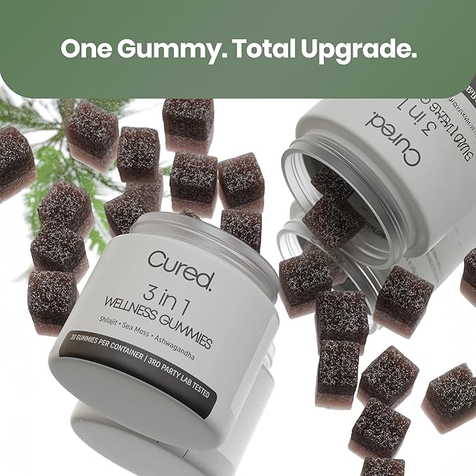 Cured 3 in 1 - Pure Himalayan Shilajit Gummies for Men &amp Women | Sea Moss Ashwagandha &amp Manuka Honey Organic with 85+ Trace Minerals | All-Natural &amp 100% Vegan | Non-GMO | Made in America
