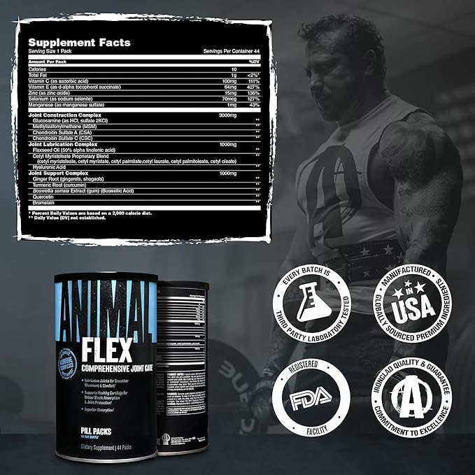 Animal Flex - Glucosamine Chondroitin Joint Supplement for Women and Men Discomfort with Turmeric MSM Boswellia for Cartilage Joint Health Muscles Back Knees Shoulder and Hip 44 Packs