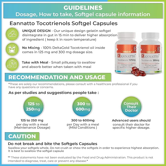 WELLNESS EXTRACT Eannatto Tocotrienols Vitamin E Supplements Tocopherol Free Non-GMO Gluten Free &amp Antioxidant (300MG 30 Softgels)
