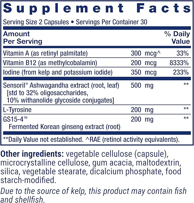 Life Extension Thyroid Support Complex - Thyroid Health Support Supplement with Vitamins A B Iodine Magnesium L-Tyrosine Ashwagandha &amp Ginseng for Energy – Non-GMO Gluten-Free - 60 Capsules