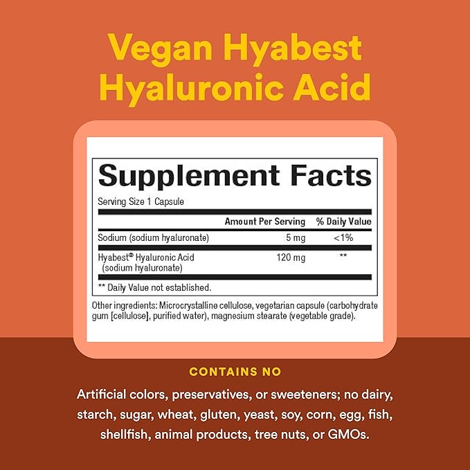 Natural Factors - Hyabest Hyaluronic Acid Supports Healthy Joints &amp Skin 60 Vegetarian Capsules