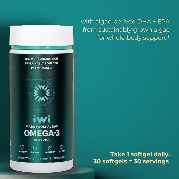 Iwi Omega-3 &amp Joint Omega-3 Bundle 30 Servings Vegan Plant-Based Algae Omega 3 Krill &amp Fish Oil Alternative No Fishy Aftertaste