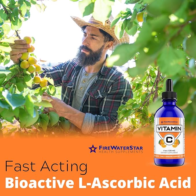 Liquid Vitamin C - 4oz - 120 Servings - Organic Non-GMO - Adults and Kids - 99% Pure Ascorbic Acid - VIT C Drops - Bioactive Vitamin C Liquid - Immune Support Skin Health Antioxidants