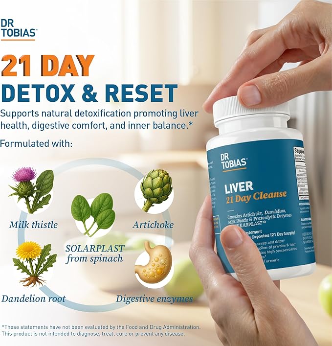 Dr. Tobias Liver 21 Day Cleanse Herbal Liver Detox Cleanse with Milk Thistle Dandelion Root &amp Artichoke Extract Supports Liver Health &amp Digestion 63 Vegetarian Capsules (126 Count (Pack of