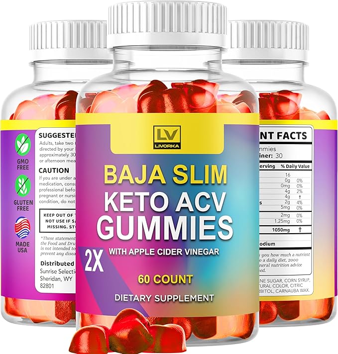 (3 Pack) Baja Slim Keto Gummies - Baja Slim Gummy Supplement Support Advanced Formula BajaSlim ACV Keto 1050MG - Apple Cider Vinegar All Natural Gomitas Green Tea Reviews 180 Gummies