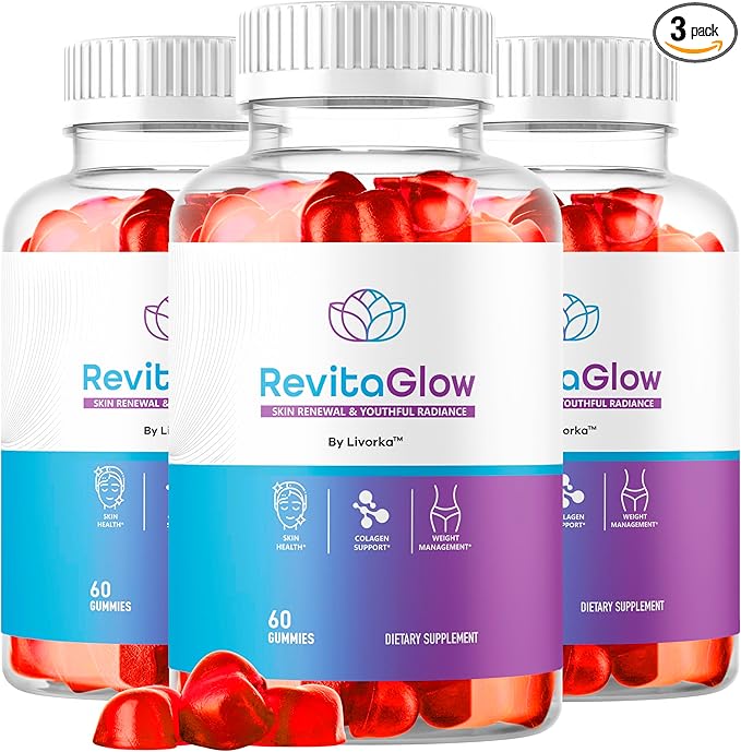 (3 Pack) RevitaGlow Gummies - Official Revita Glow Gummy Premium Natural Skin Health Support RevitaGlowGummies for Gut and Skin Healthy Advanced Renewal Formula Gummys 180 Gummies for 3 Months