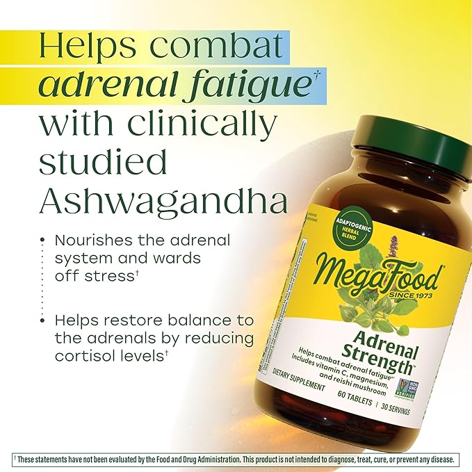MegaFood Adrenal Strength - Adrenal Support Supplements with Ashwagandha Vitamin C Magnesium Glycinate Holy Basil Astragalus - Reduces Cortisol Levels - Vegetarian - 90 Tablets (45 Servings)