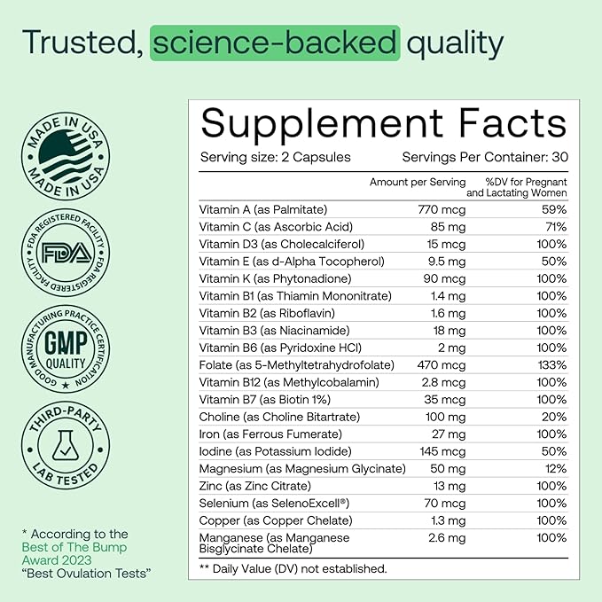 MIRA Prenatal Multi-Vitamins for Women Folate &amp Choline Supplement for Before During and Post Pregnancy Support Your Pregnancy &amp Fetal Development 60 Capsules (30 Servings) 1 Pack
