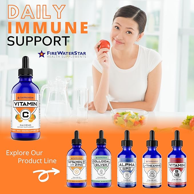 Liquid Vitamin C - 4oz - 120 Servings - Organic Non-GMO - Adults and Kids - 99% Pure Ascorbic Acid - VIT C Drops - Bioactive Vitamin C Liquid - Immune Support Skin Health Antioxidants