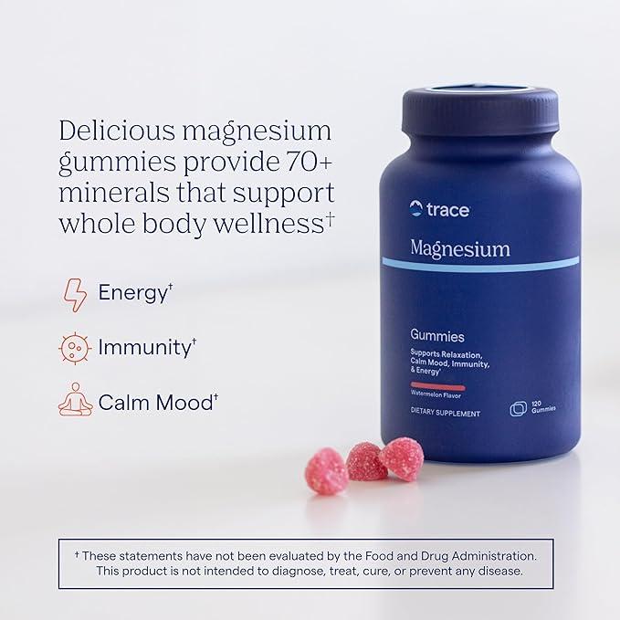 Trace Minerals Magnesium Gummies - Supports a Calm Mindset - Magnesium Chewables for Kids &amp Adults - Bone Digestion Heart Health &amp Immune Support - Watermelon Flavor - 120 Count (120 Serving