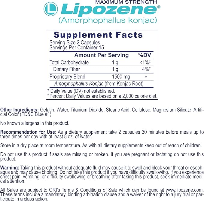 Lipozene Diet Pills - Weight Loss Supplement - 4 Bottles of 30 Capsules Each a Total of 120 Capsules!