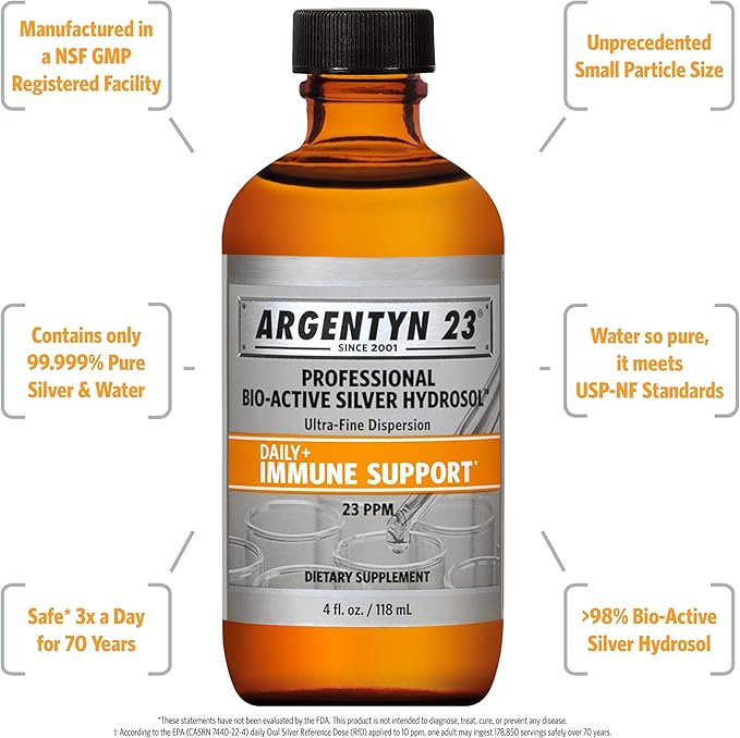 Argentyn 23 Professional Immune Support - Colloidal Silver Bio-Active Silver Hydrosol 23 ppm Liquid Twist Top 4 Fl Oz (118 mL)