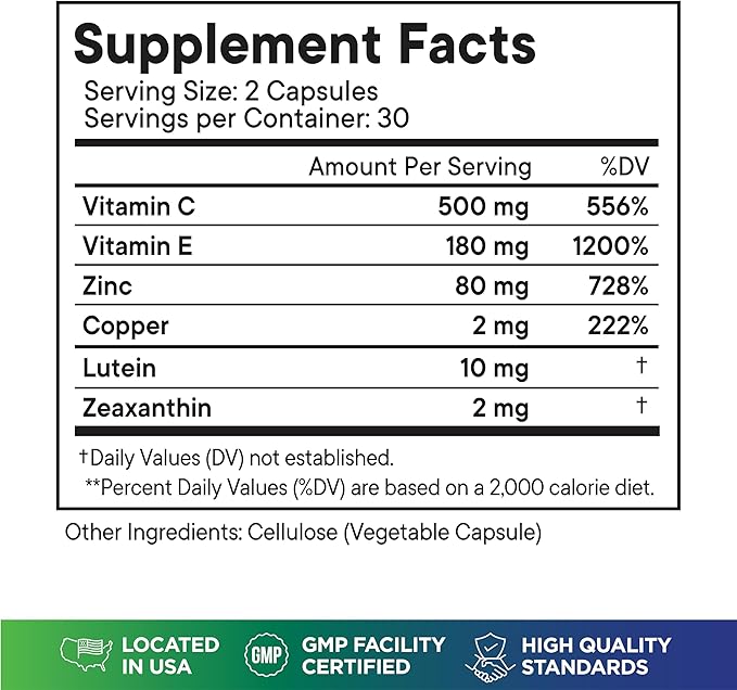 Superfood MD AREDS 2 Eye Vitamin &amp Mineral Supplement Contains Lutein Vitamin C and E Zeaxanthin Zinc with Added Copper - 180 Count
