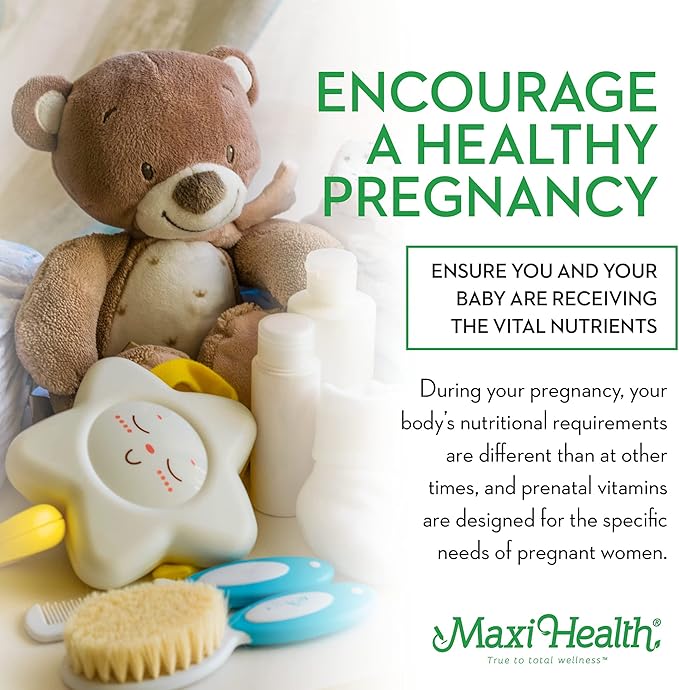 Maxi Health Prenatal Vitamins for Women – One Daily Prenatal Vitamins with Iron Folate Choline Vitamin D3 and Essential Nutrients – High Absorption Supplement – 120 Day Supply