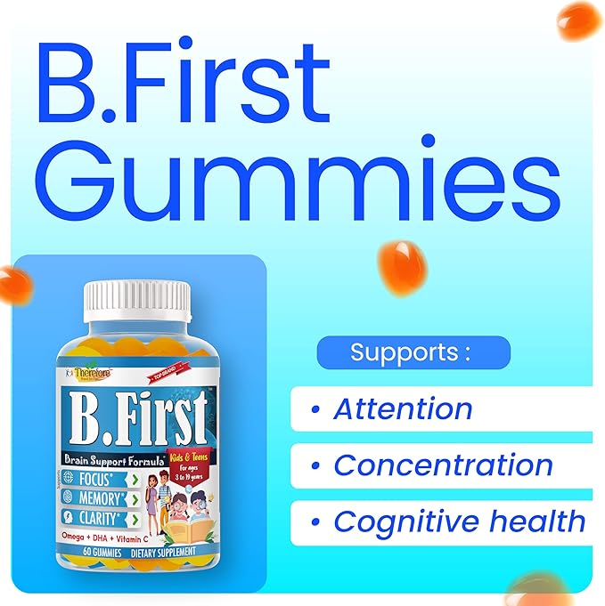 B.First Focus Gummies for Kids &amp Teens | Kids Focus and Attention Supplements with Omega 3 DHA – Memory Vitamins for Concentration Mental Clarity &amp Cognitive Support-60ct