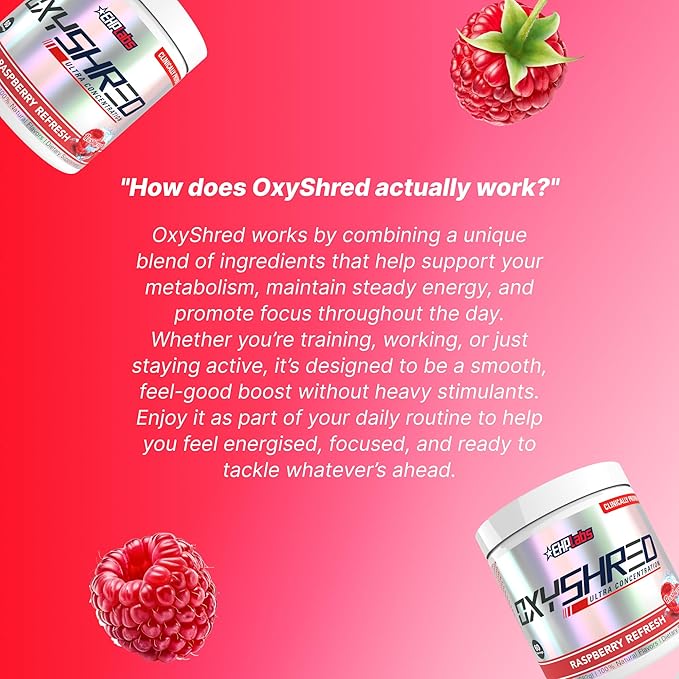 EHP Labs OxyShred Pre Workout Powder - Preworkout Powder with L Glutamine &amp Acetyl L Carnitine Energy Boost Drink - Raspberry Refresh 60 Servings