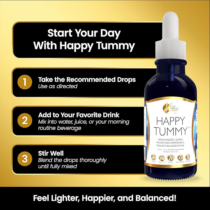 Cocó March N.M.D. Happy Tummy – Bloating Relief for Women &amp Men – Gut &amp Digestive Health Drops with Humic Acid – Gas Relief &amp Debloating Support – 70 Servings 1.0 fl oz