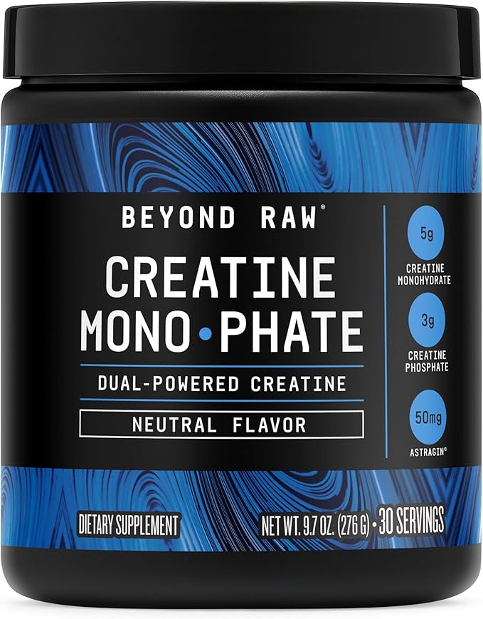 BEYOND RAW GNC Creatine Monophate - 8g Dual-Powered Creatine Powder for High-Intensity Training - AstraGin - Easy to Mix - Gluten-Free &amp Sugar-Free - Unflavored - 30 Servings