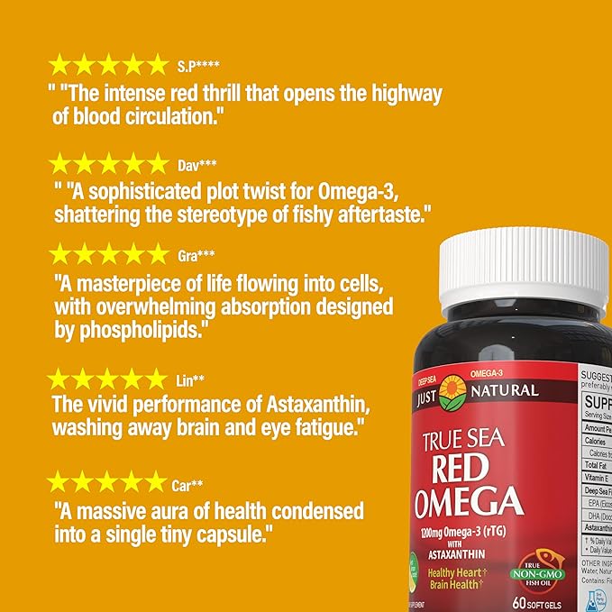 NANOWELL Red Omega-3 with Astaxanthin DHA &amp EPA - Immune Support Fish Oil - 60 Softgels X 6 Bottles (360 Count)